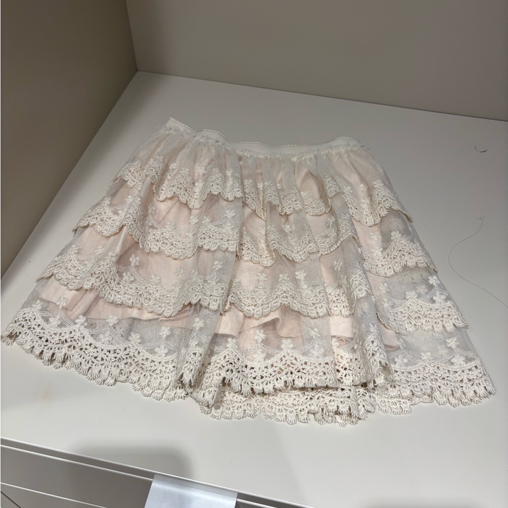 Mayoral Girls size 8 Lace Tiered Cream Skirt